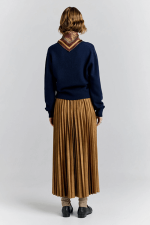 METALLIC SUNRAY PLEATED SKIRT ANTIQUE GOLD
