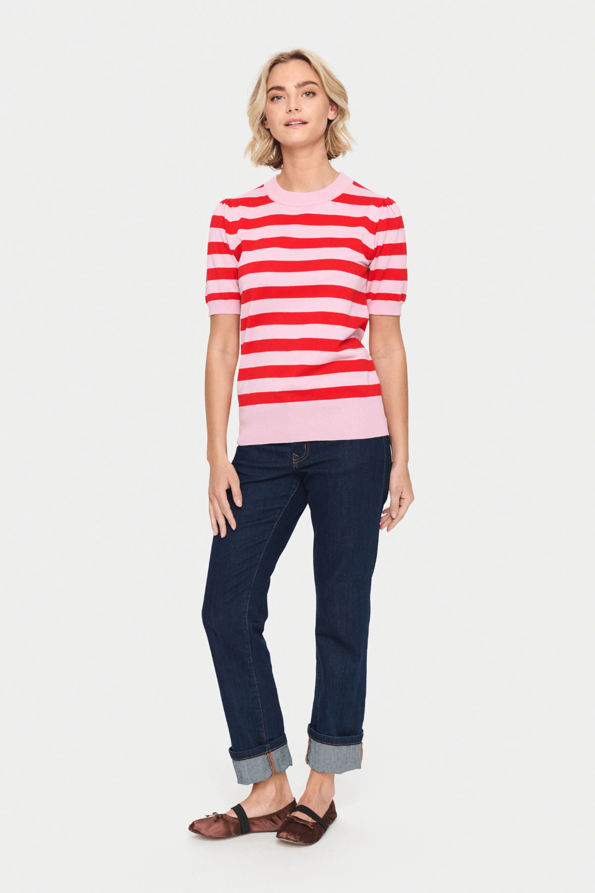 MILA SHORT SLEEVE PINK STRIPE