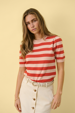 MILA BLOCK STRIPE PULLOVER PINK POINCIANA