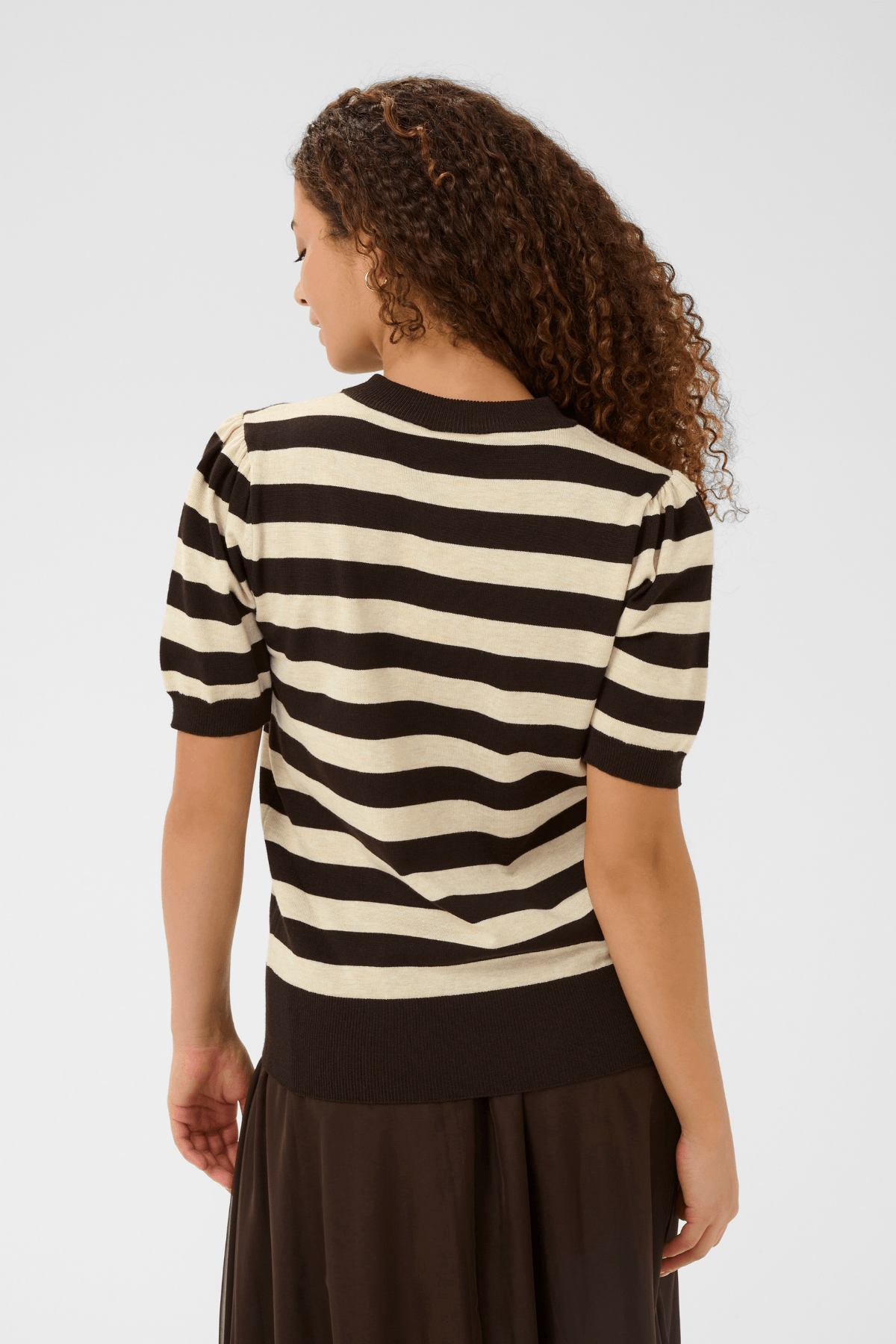 MILA SHORT SLEEVE STRIPED PULLOVER MOLE BROWN RICE