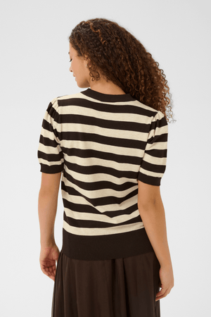MILA SHORT SLEEVE STRIPED PULLOVER MOLE BROWN RICE