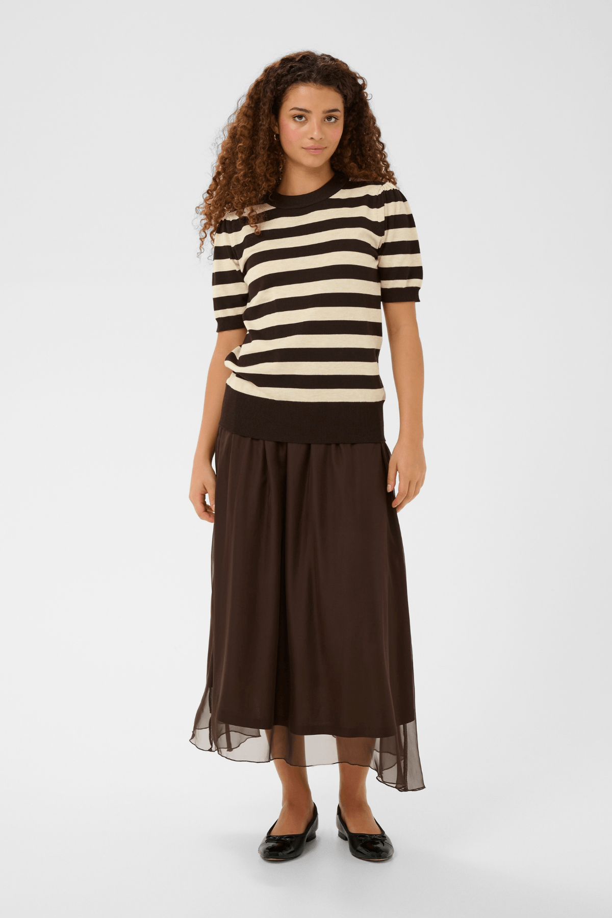 MILA SHORT SLEEVE STRIPED PULLOVER MOLE BROWN RICE