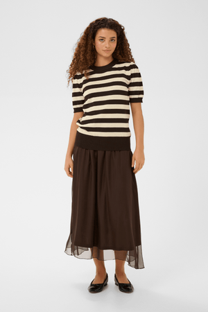 MILA SHORT SLEEVE STRIPED PULLOVER MOLE BROWN RICE