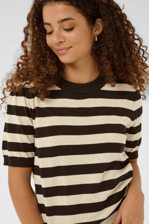 MILA SHORT SLEEVE STRIPED PULLOVER MOLE BROWN RICE