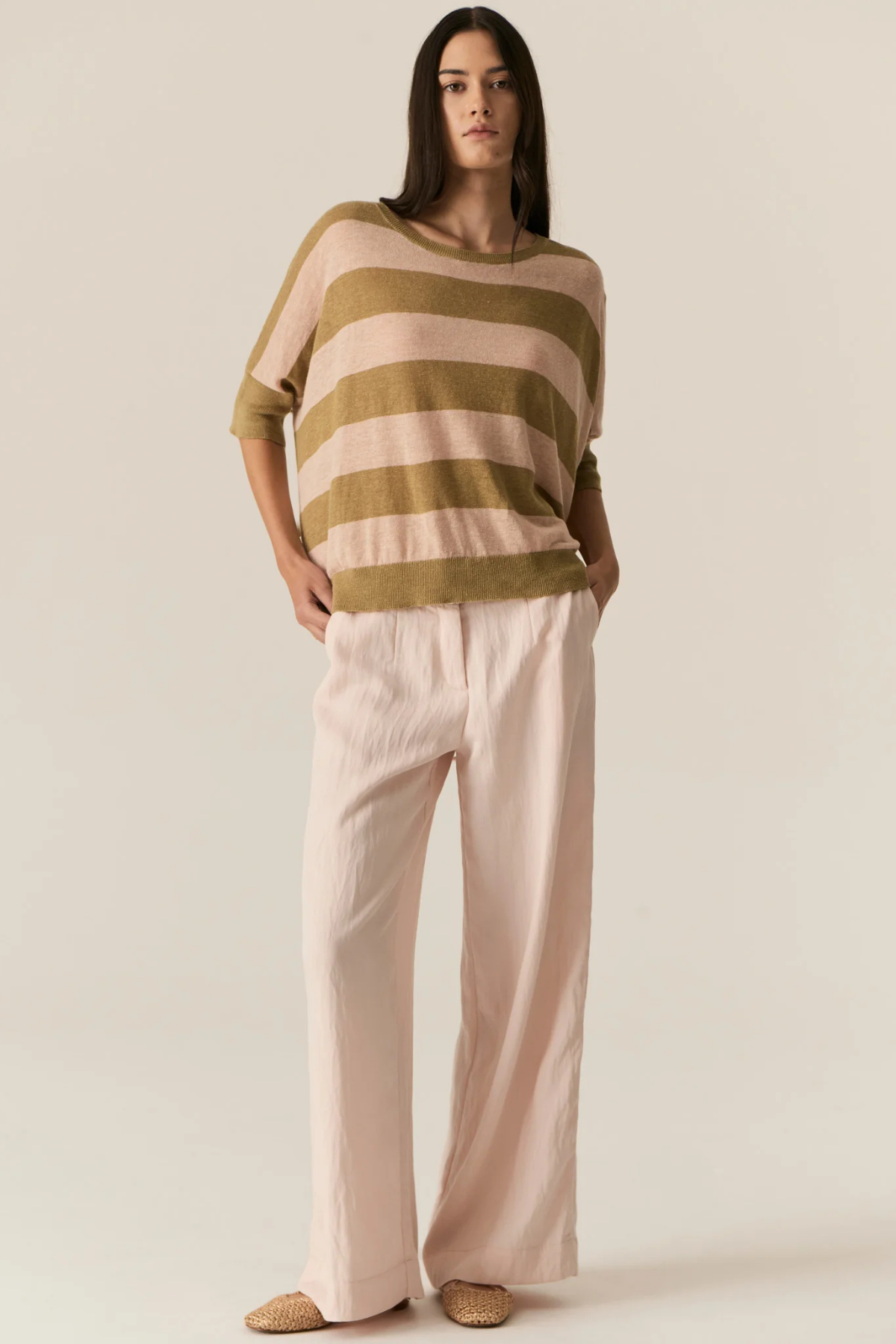 MILTON STRIPE KNIT KHAKI/PINK
