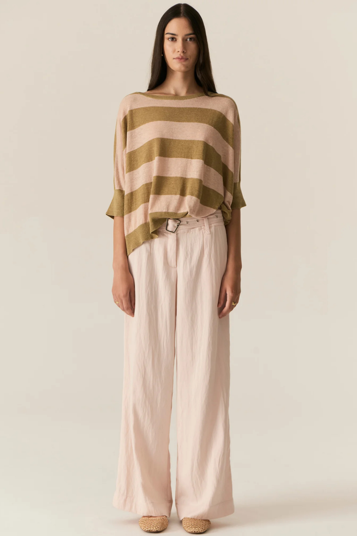 MILTON STRIPE KNIT KHAKI/PINK