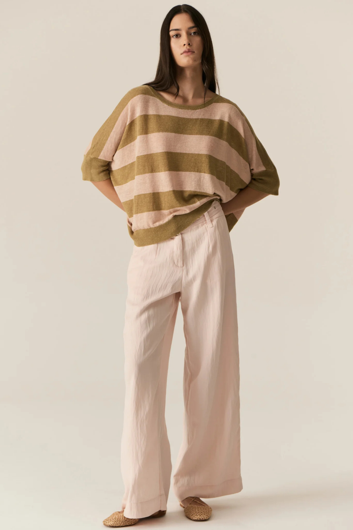 MILTON STRIPE KNIT KHAKI/PINK