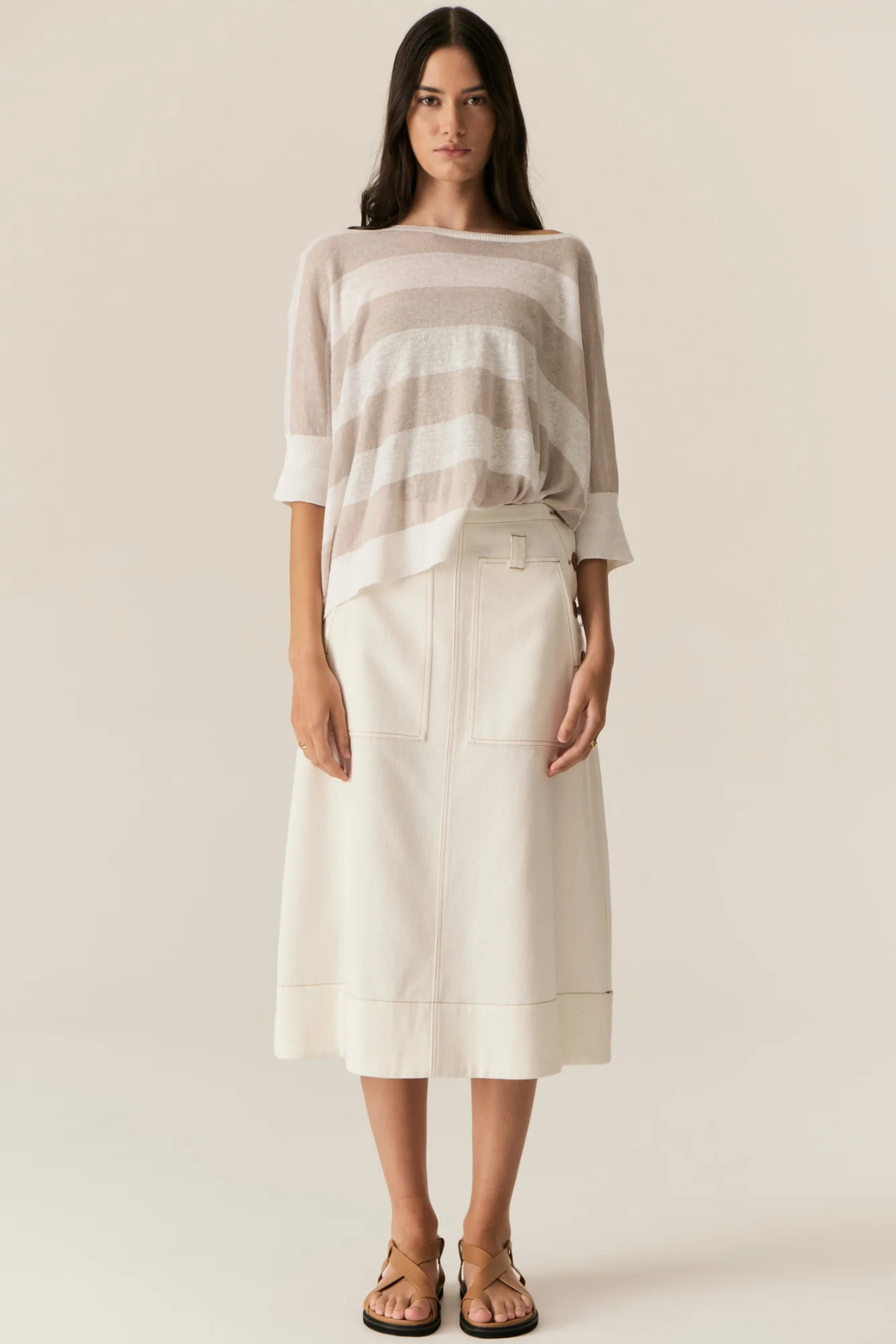 MILTON STRIPE KNIT WHITE/PEBBLE