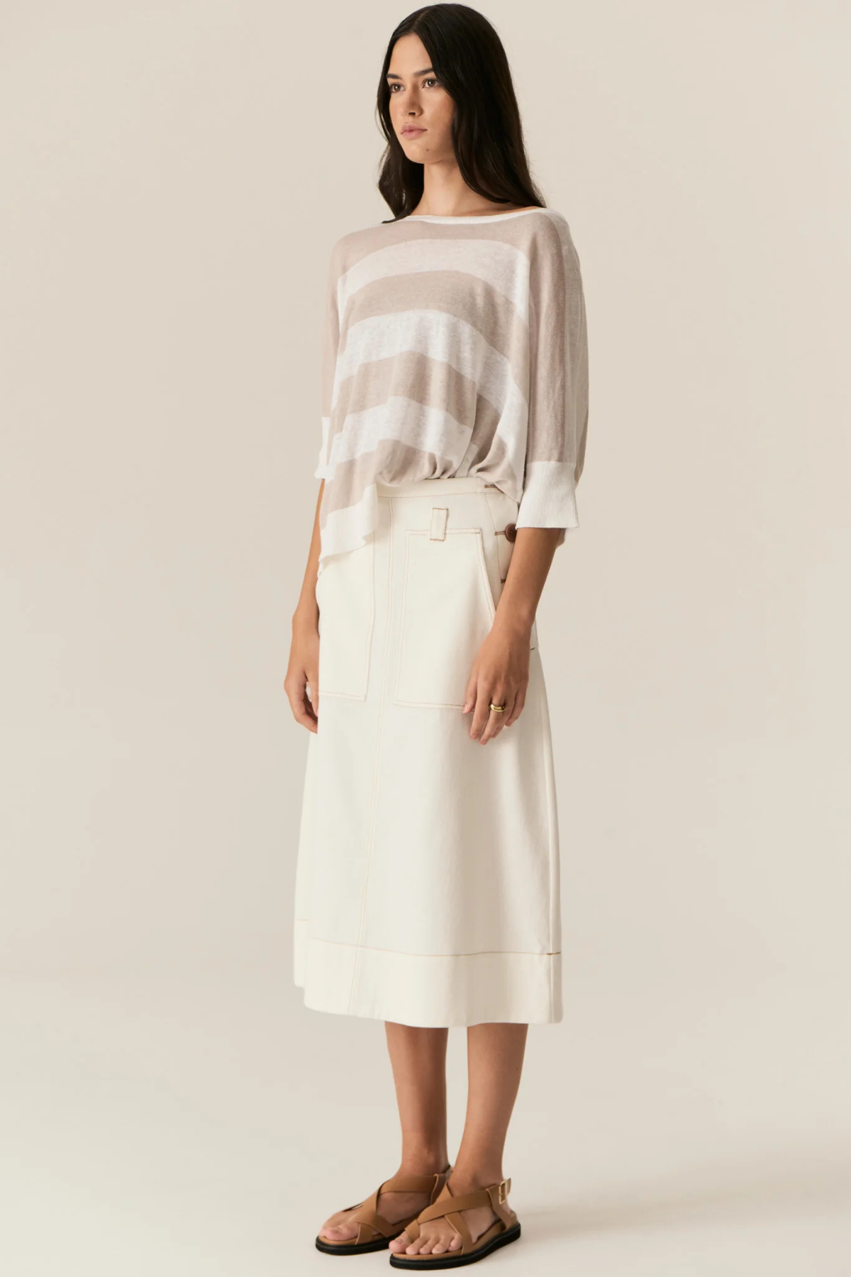 MILTON STRIPE KNIT WHITE/PEBBLE