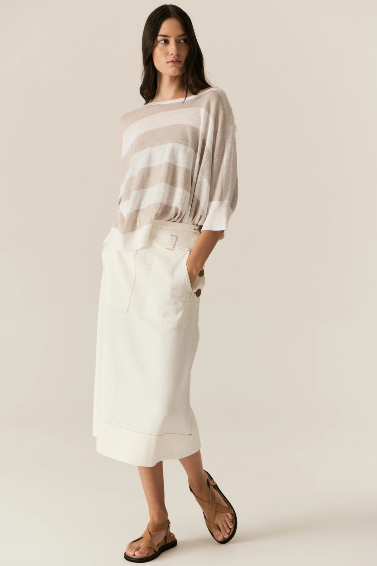 MILTON STRIPE KNIT WHITE/PEBBLE