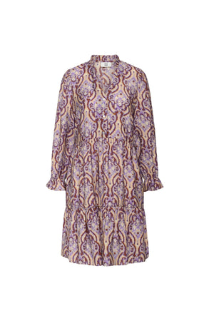 MIRABEL DRESS PRINT PURPLE/BEIGE