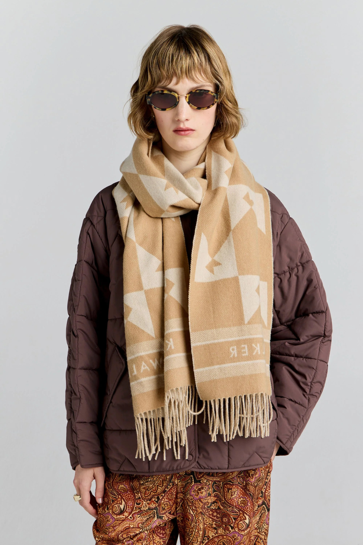 MONOGRAM JACQUARD SCARF CREAM/TAN