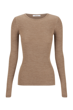 MORRI MERINO RIB ROUND NECK COFFEE