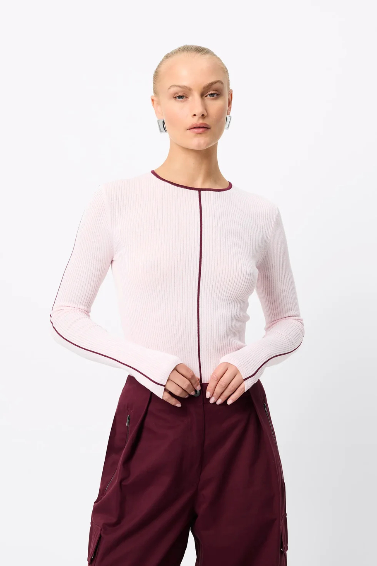 NARA KNIT TOP PINK/BURGUNDY