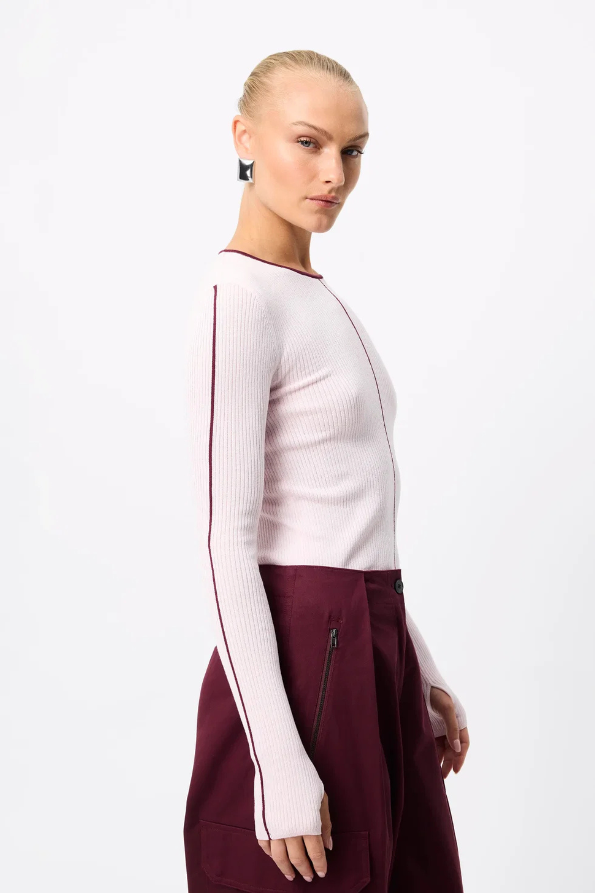 NARA KNIT TOP PINK/BURGUNDY