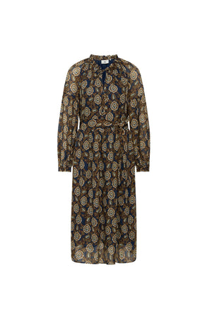 NICOLINE DRESS PRINT BLUE/BROWN