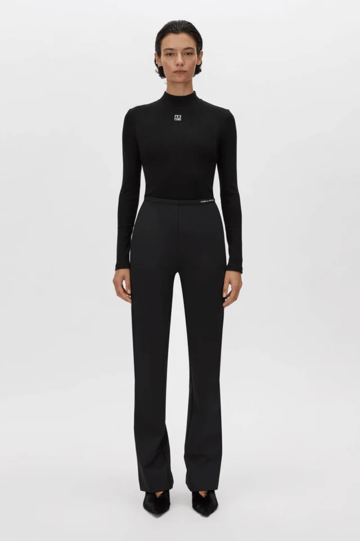 NORA RIB LONG SLEEVE TOP BLACK/SOFT WHITE