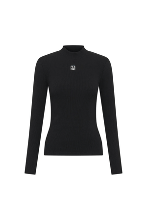 NORA RIB LONG SLEEVE TOP BLACK/SOFT WHITE