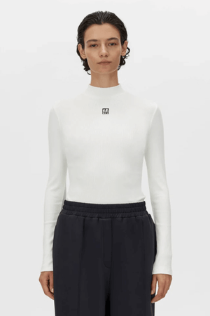 NORA RIB LONG SLEEVE TOP SOFT WHITE/BLACK