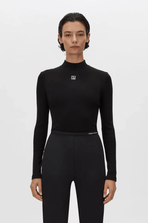 NORA RIB LONG SLEEVE TOP BLACK/SOFTWHITE