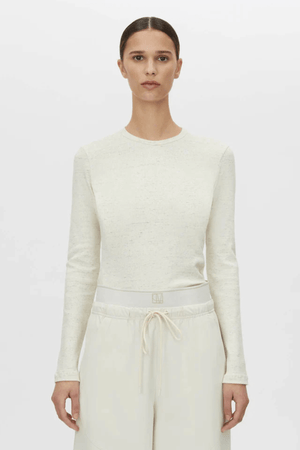 NORA LONG SLEEVE MONOGRAM TOP IVORY MARLE