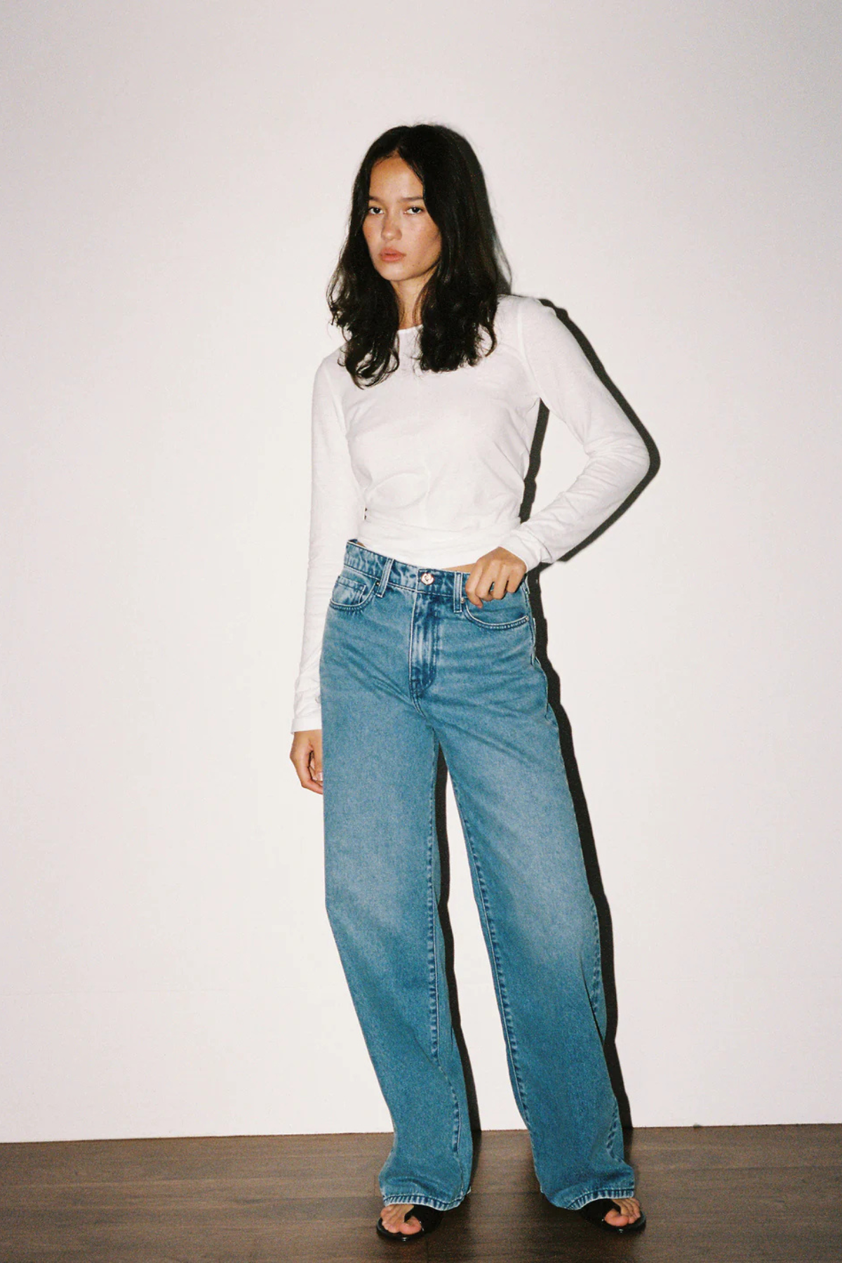 OLIVE MID SLOUCHY WIDE JEAN MARINA MID BLUE