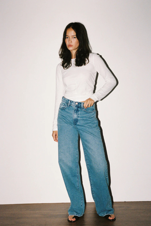 OLIVE MID SLOUCHY WIDE JEAN MARINA MID BLUE