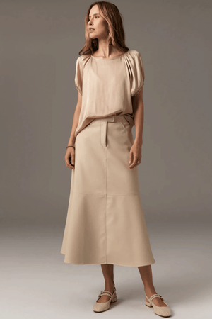 OLLIE FAUX LEATHER SKIRT PEBBLE