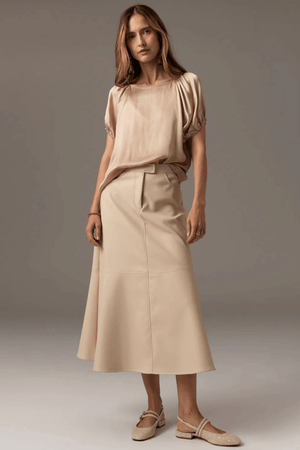 OLLIE FAUX LEATHER SKIRT PEBBLE
