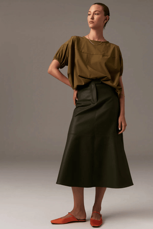 OLLIE FAUX LEATHER SKIRT KHAKI
