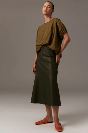 OLLIE FAUX LEATHER SKIRT KHAKI
