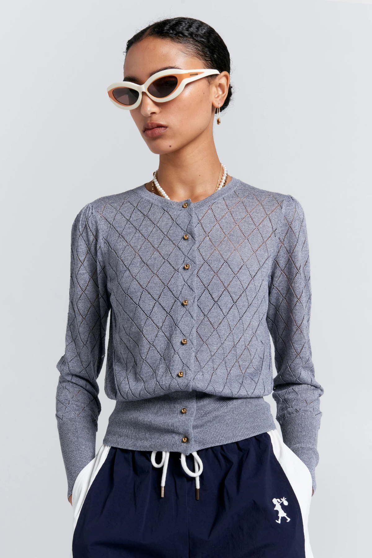 PEARL LACE CARDIGAN GREY MARLE