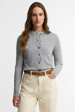 PENDLE KNITTED CARDIGAN GREY MARL/BIRCHWOOD TARTAN