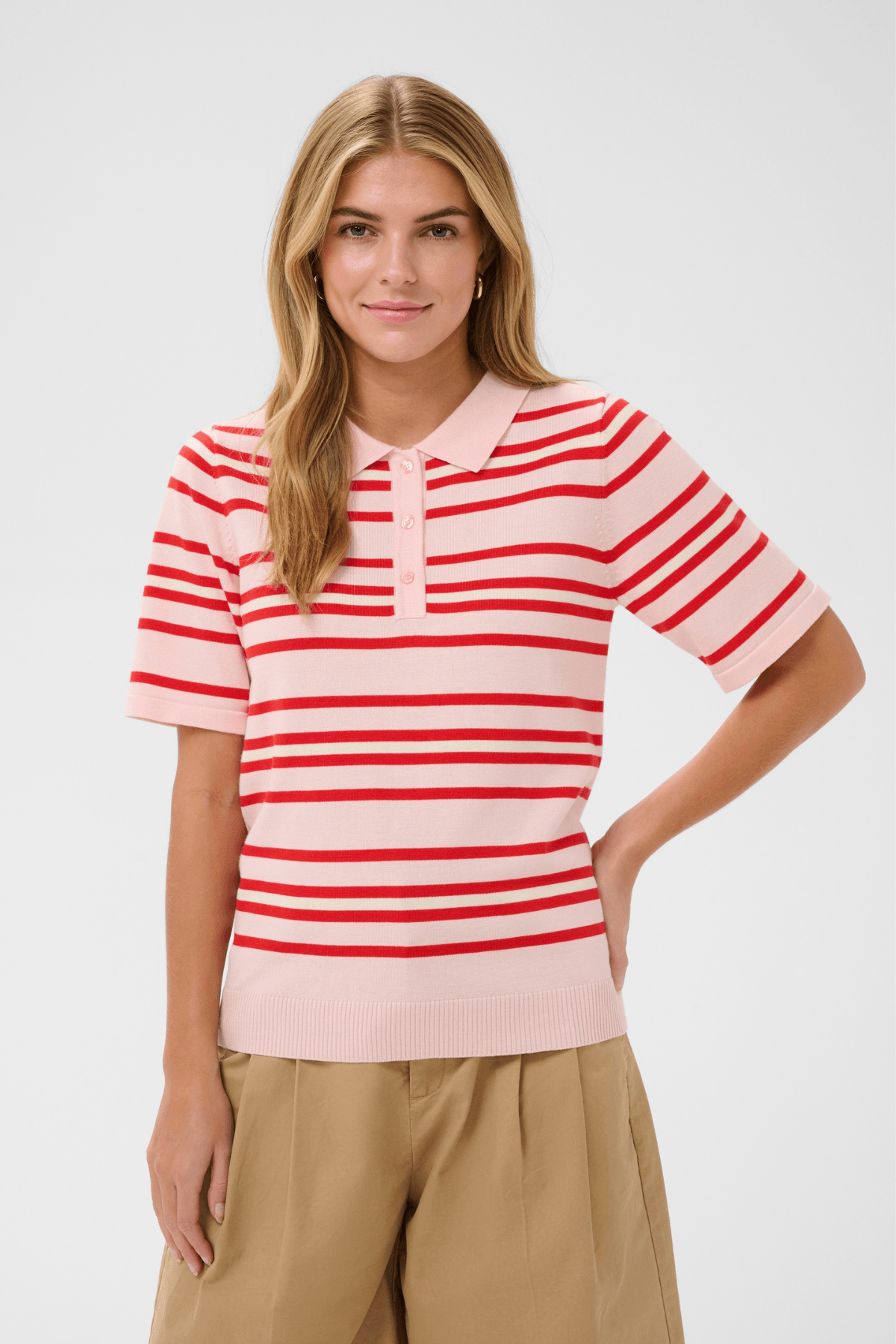 PILA POLO PULLOVER CHALK PINK RED MULTI STRIPE