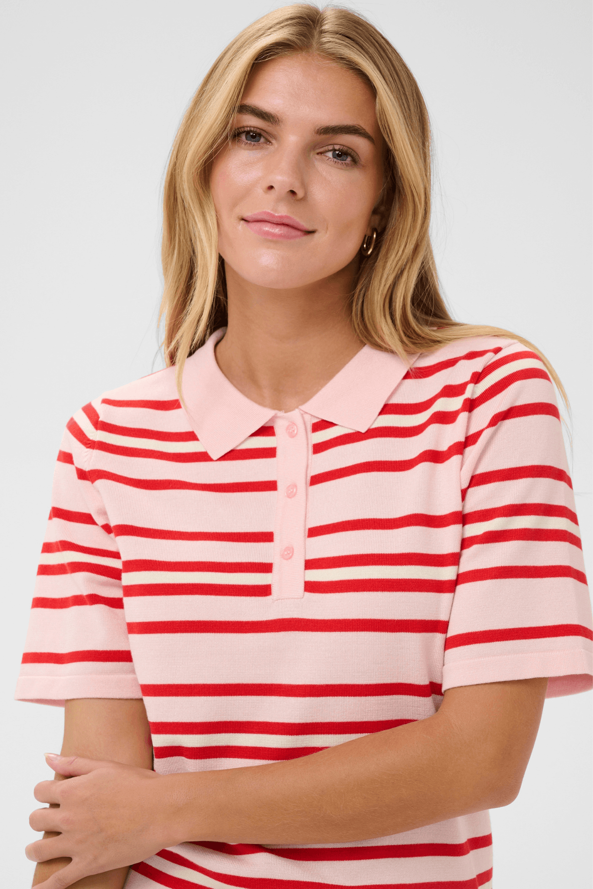 PILA POLO PULLOVER CHALK PINK RED MULTI STRIPE
