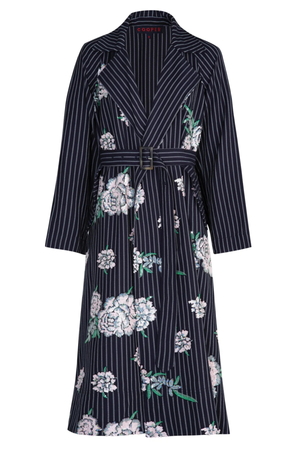 PLEATING WEATHER COAT NAVY STRIPE