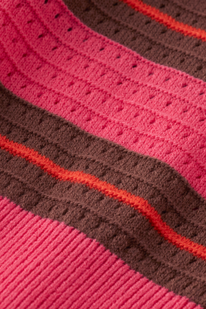 POINTELLE RELAXED SHORT SLEEVE ELECTRIC PINK STRIPE