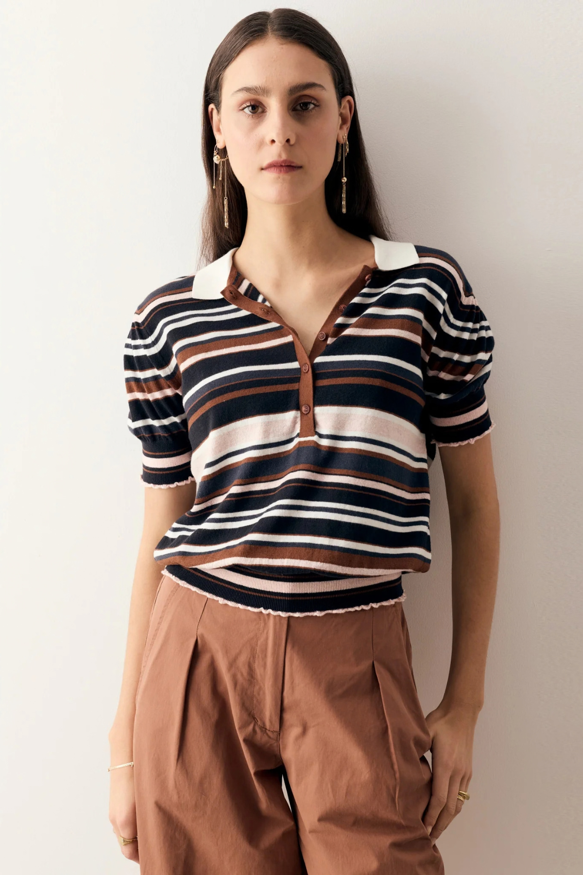 DAHLIA KNIT POLO MULTISTRIPE