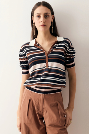 DAHLIA KNIT POLO MULTISTRIPE