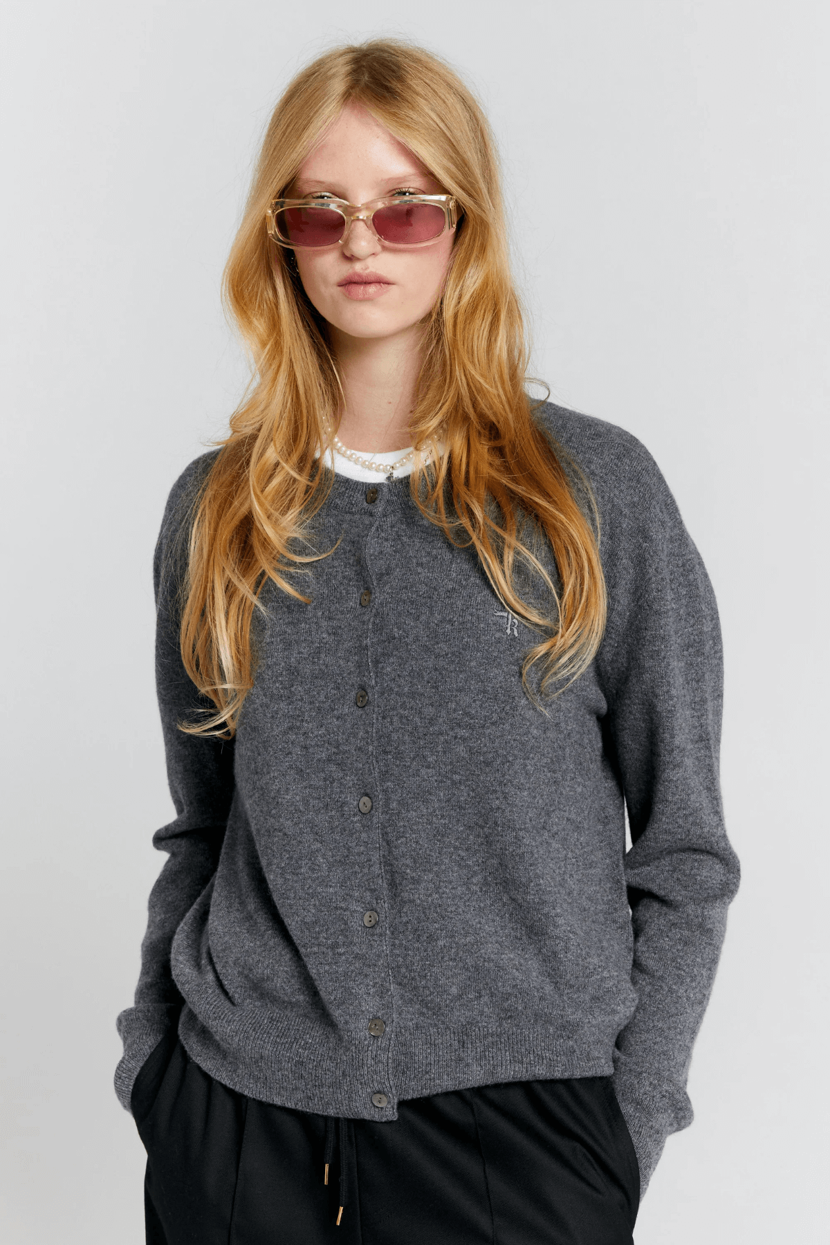 POSY CASHMERE CARDIGAN CHARCOAL MARLE