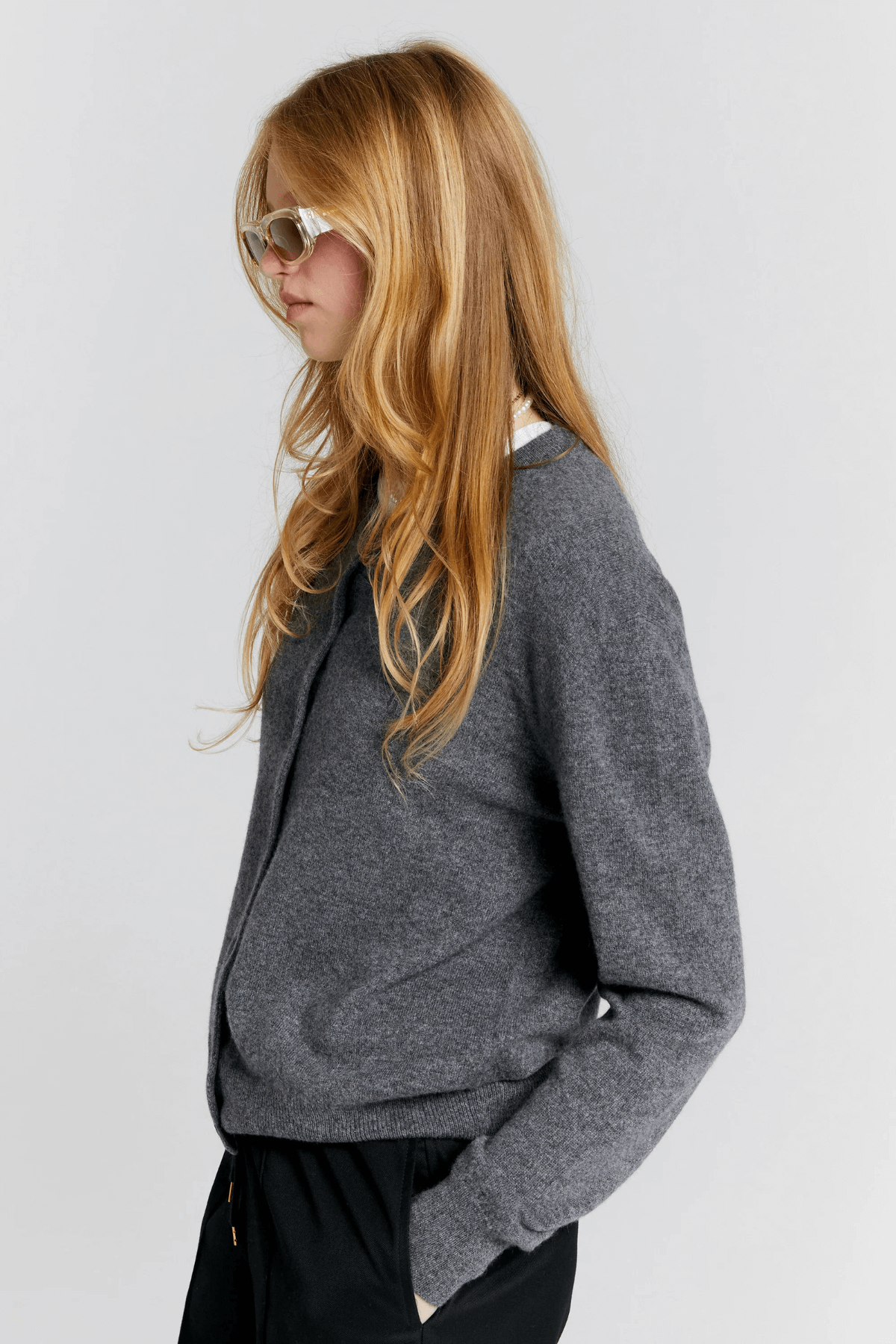 POSY CASHMERE CARDIGAN CHARCOAL MARLE