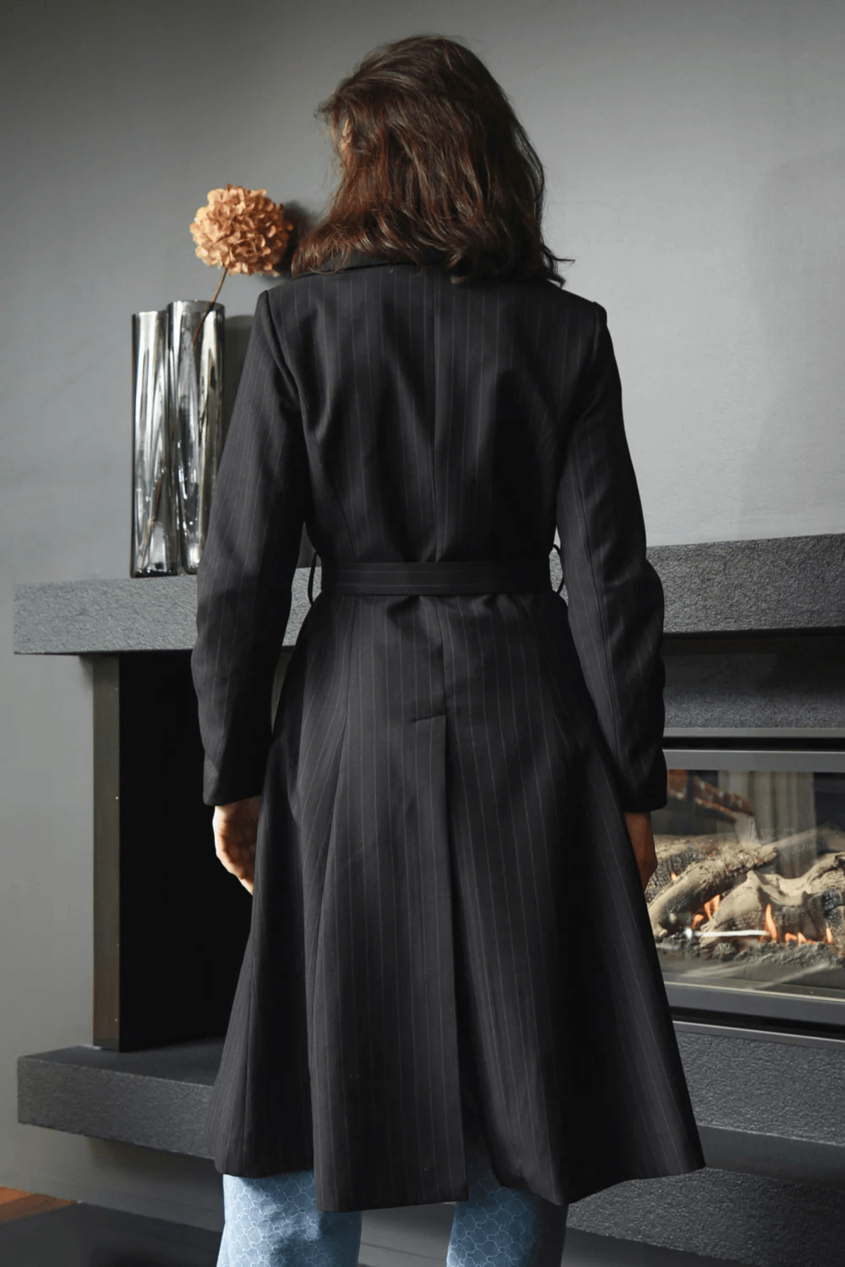 PURE FORM COAT NAVY PINSTRIPE