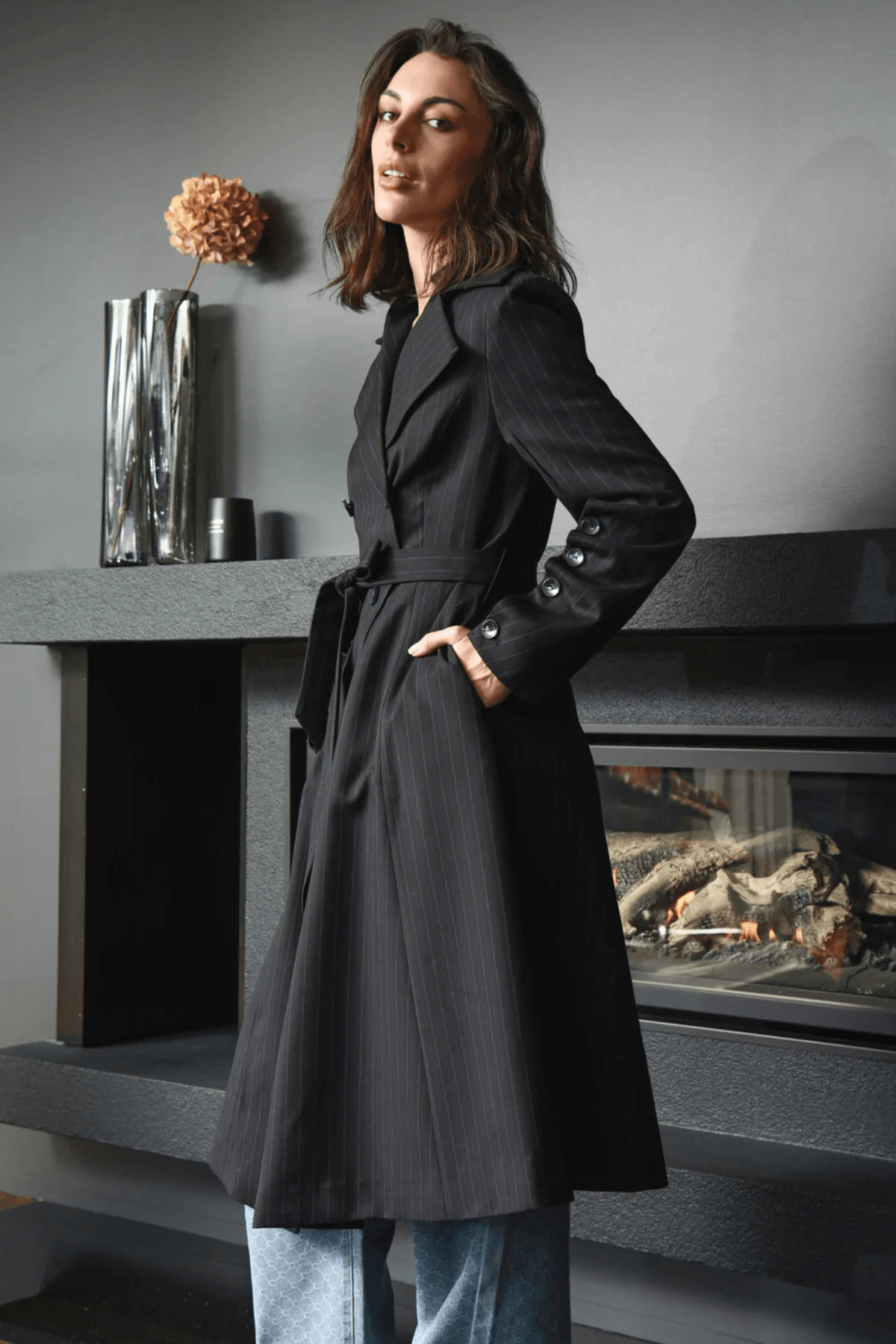 PURE FORM COAT NAVY PINSTRIPE