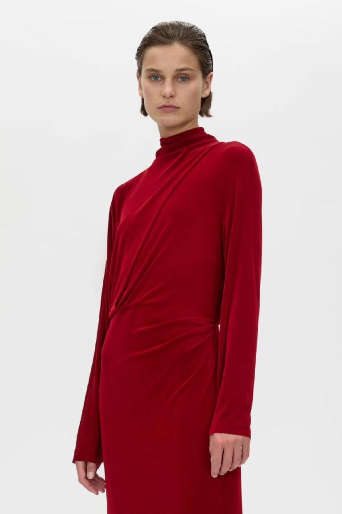 RAVINE DRAPED SLEEVE DRESS CHERRY