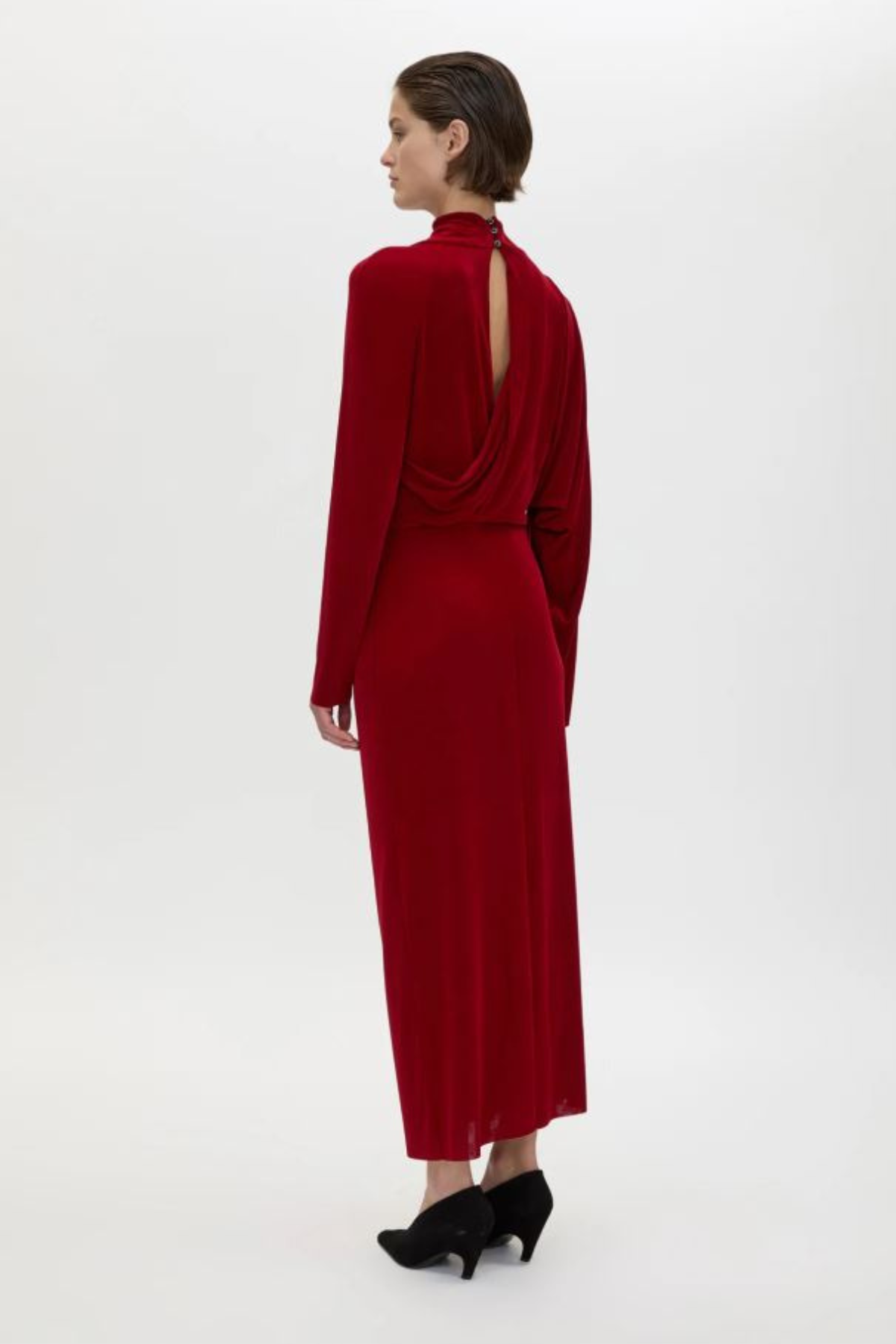 RAVINE DRAPED SLEEVE DRESS CHERRY