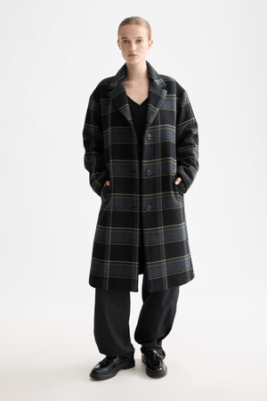 RELAXED SINGLE BREASTED WOOL COAT METEORITE CHECK