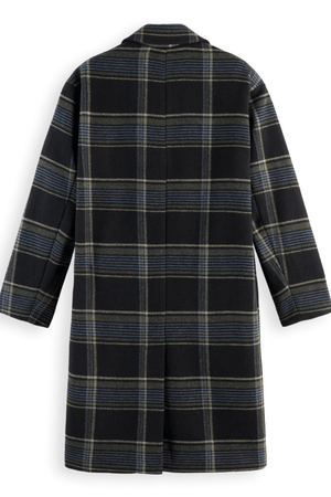 RELAXED SINGLE BREASTED WOOL COAT METEORITE CHECK