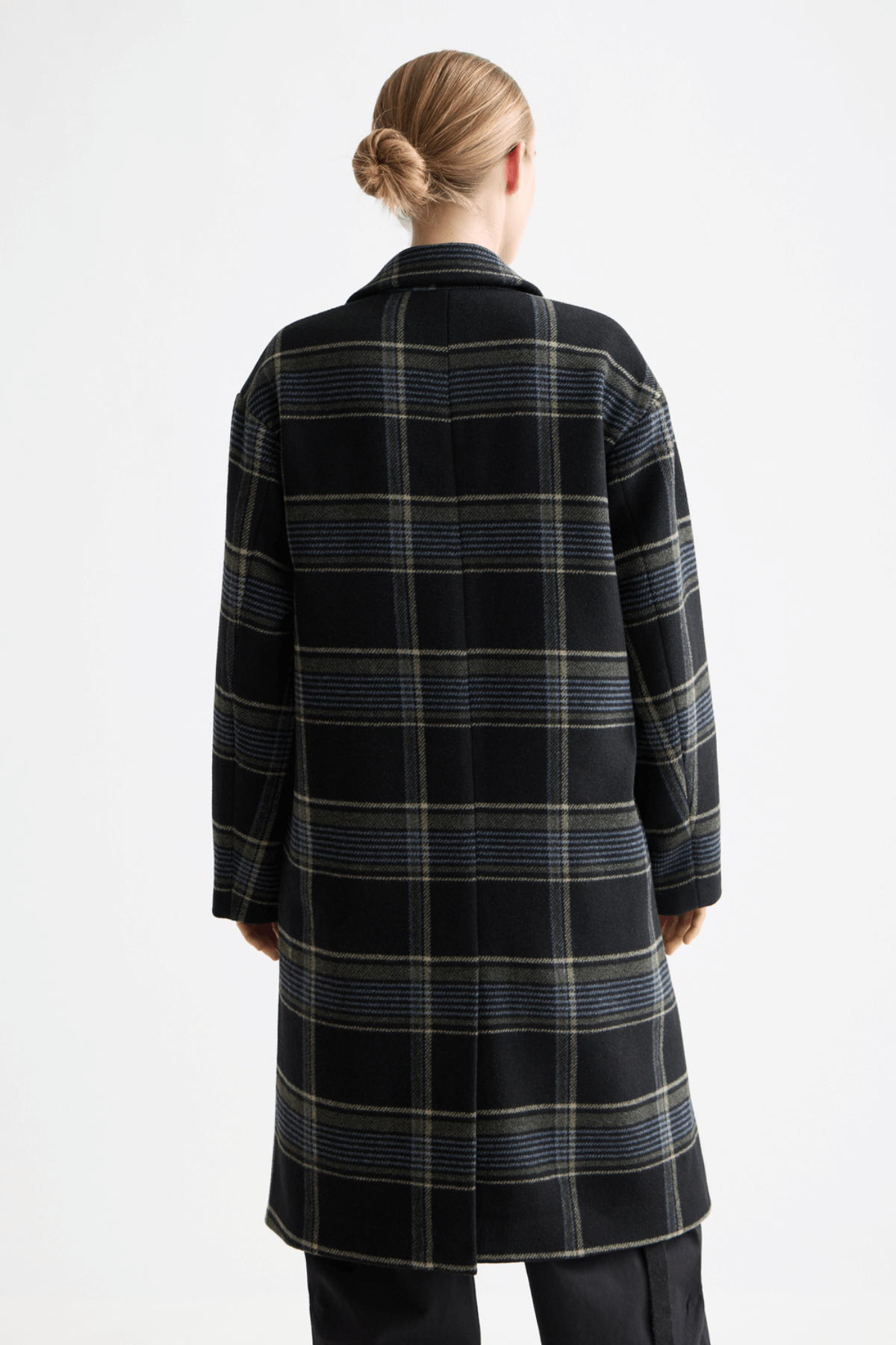 RELAXED SINGLE BREASTED WOOL COAT METEORITE CHECK