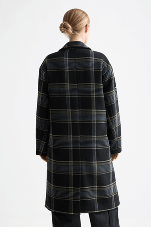 RELAXED SINGLE BREASTED WOOL COAT METEORITE CHECK