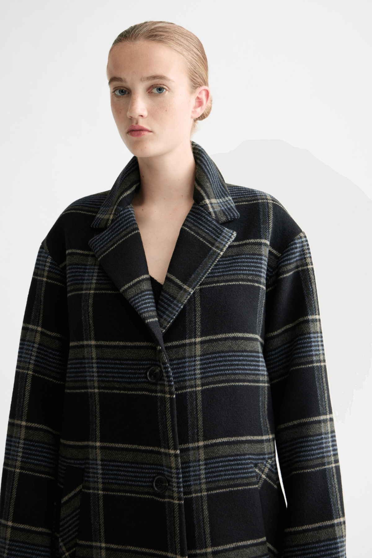 RELAXED SINGLE BREASTED WOOL COAT METEORITE CHECK